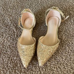 Gold Rock Glitter Ankle Strap Flats